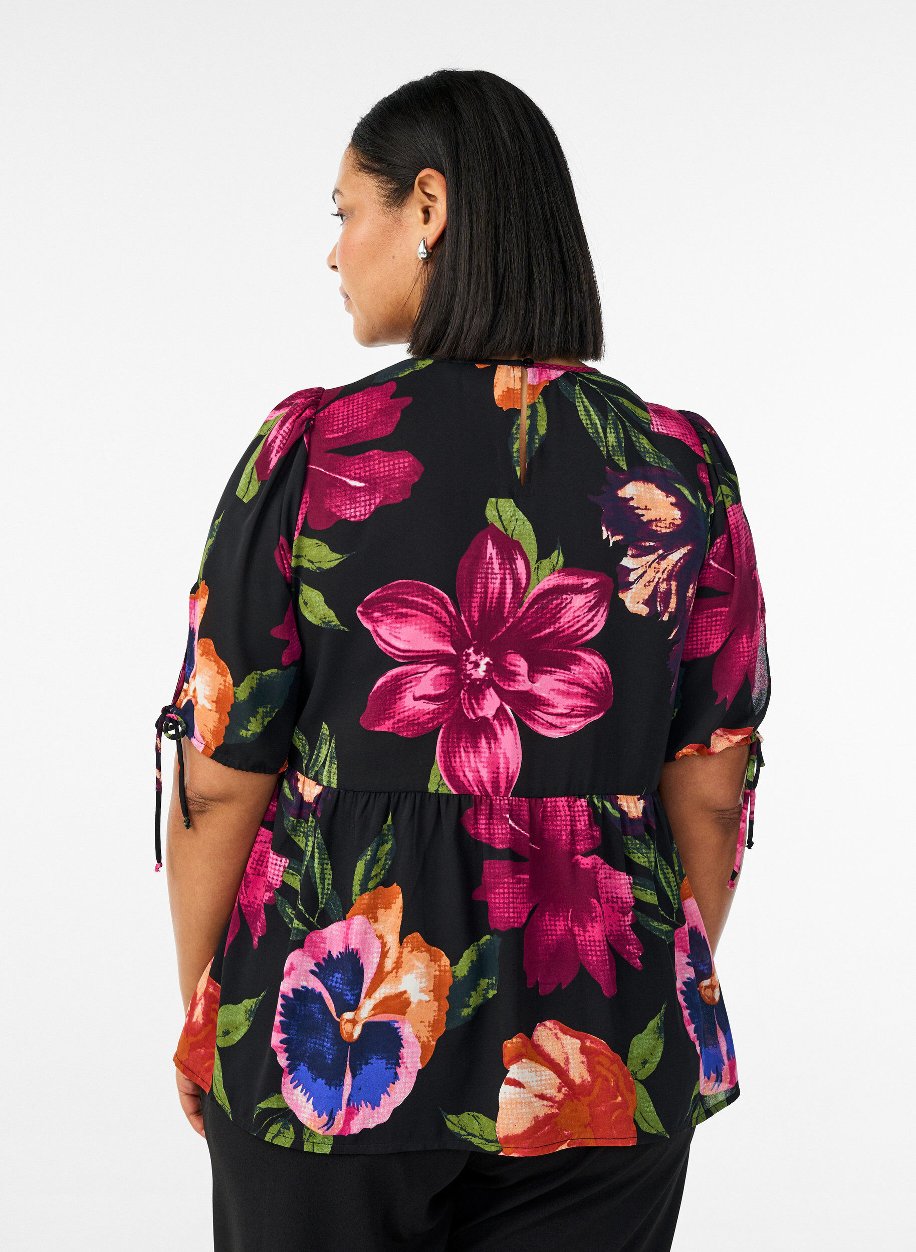 ZizziBluse mit gebl&uuml;mtem Print und Peplum, Schwarz, Model image number 2