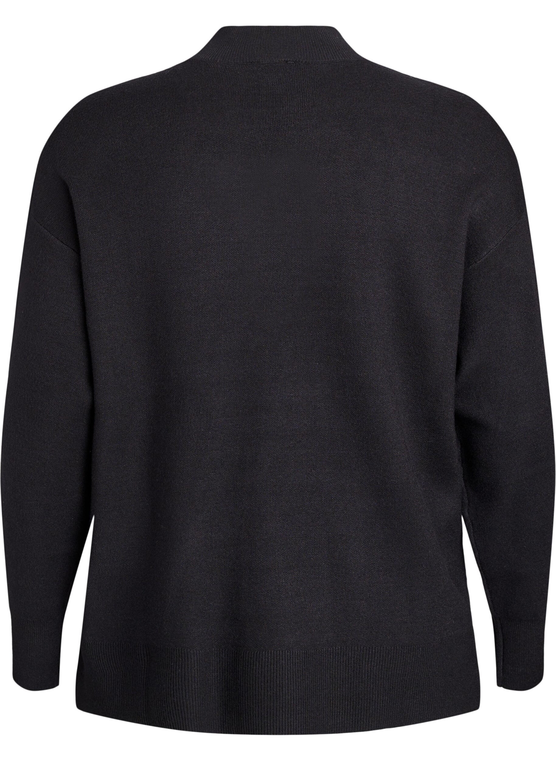 ZizziStrickbluse mit hohem Kragen, Schwarz, Packshot image number 1