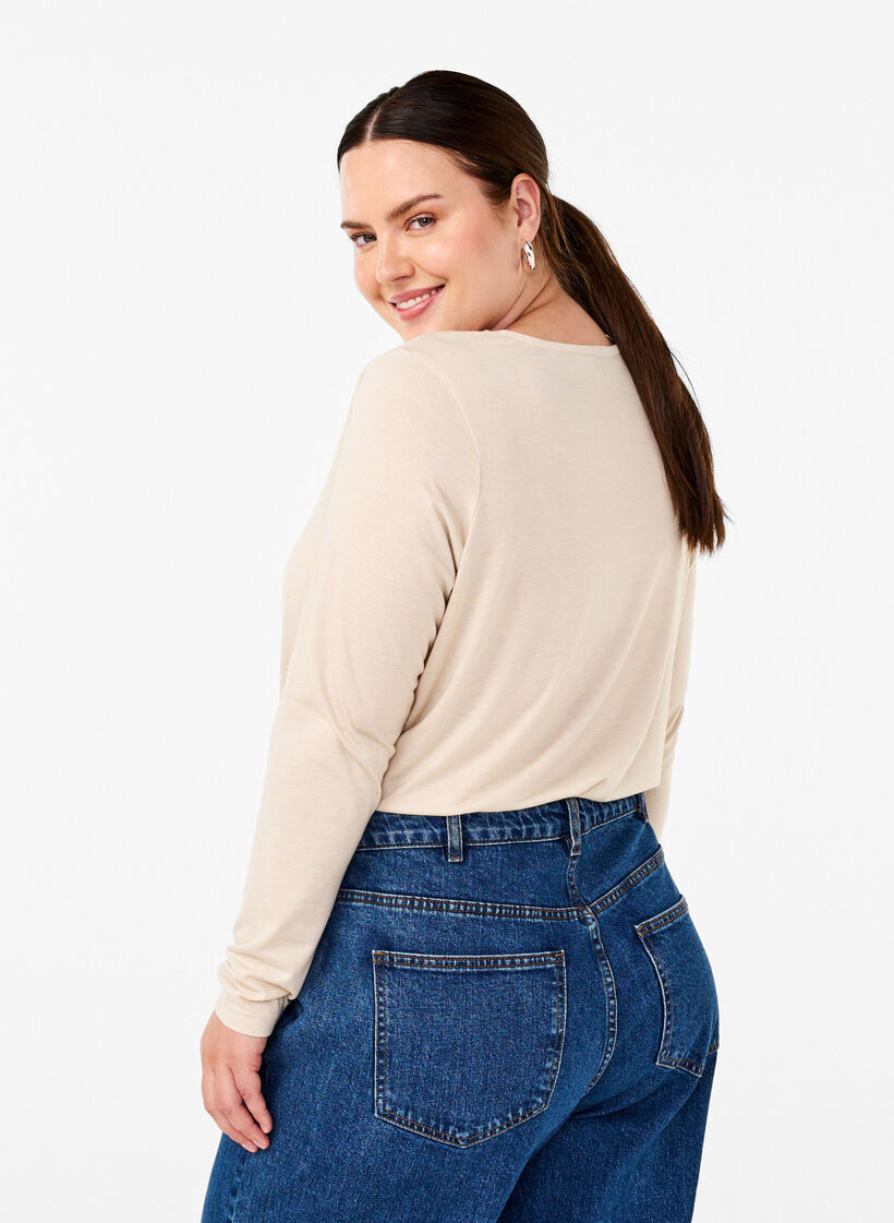 Langärmliges T-Shirt mit Rundhalsausschnitt, Oatmeal Mel., Model image number 1