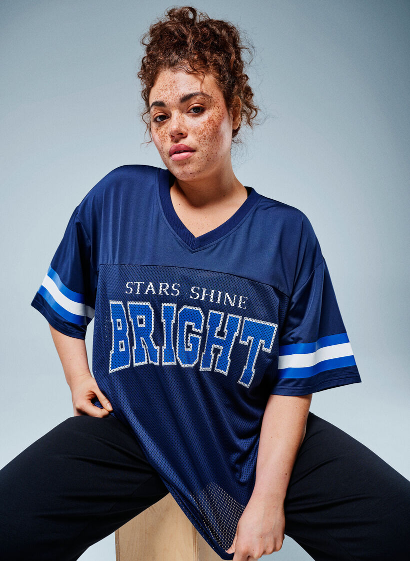 Trainingsshirt mit V-Ausschnitt und Frontprint, Blau, Image