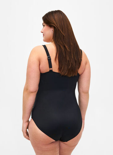 Badeanzug mit Polsterung und Drapierung, Black, Model image number 1