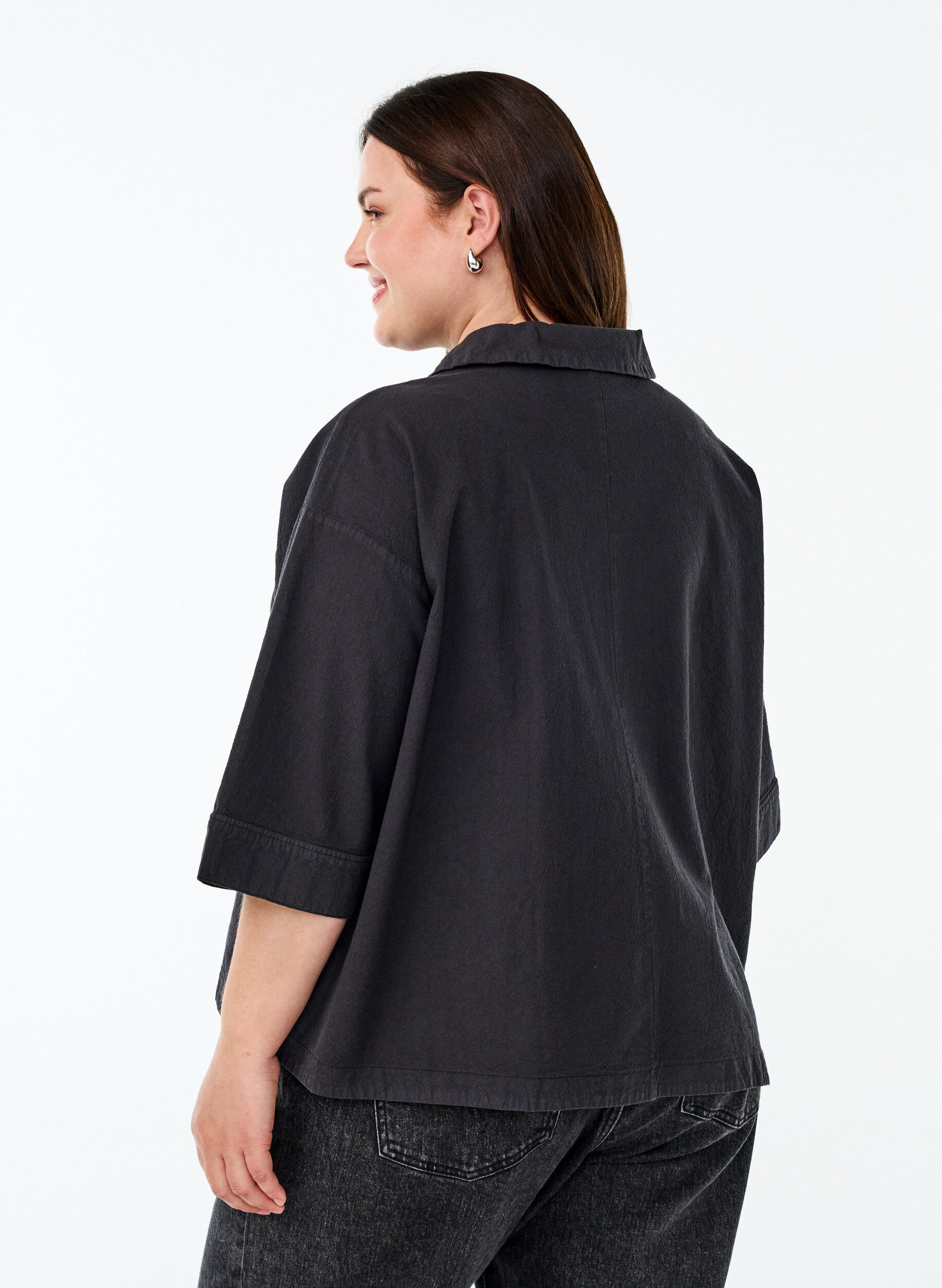 ZizziLockere Bluse mit Kragen und 1/2 &Auml;rmeln, Schwarz, Model image number 2