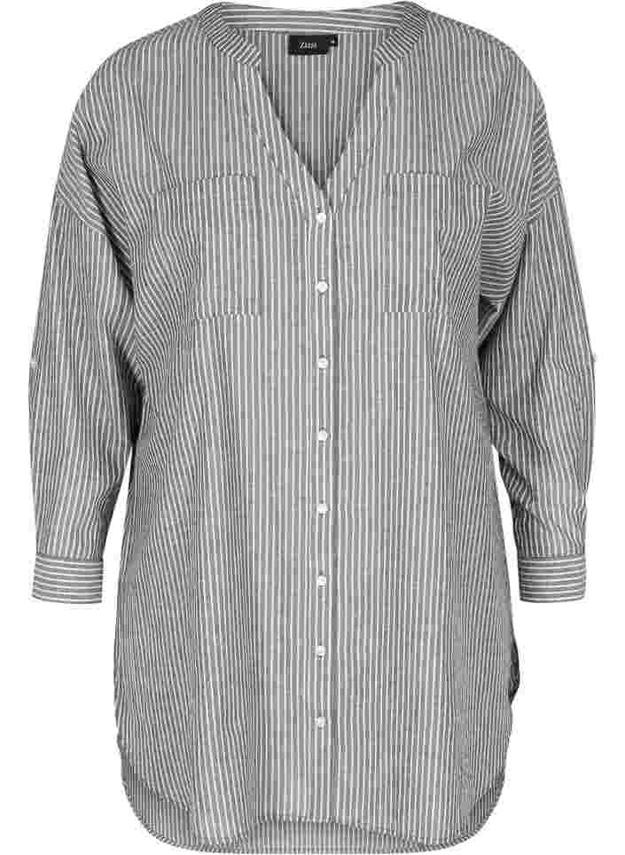 Gestreifte Hemdbluse aus 100% Baumwolle, Black Stripe, Packshot image number 0