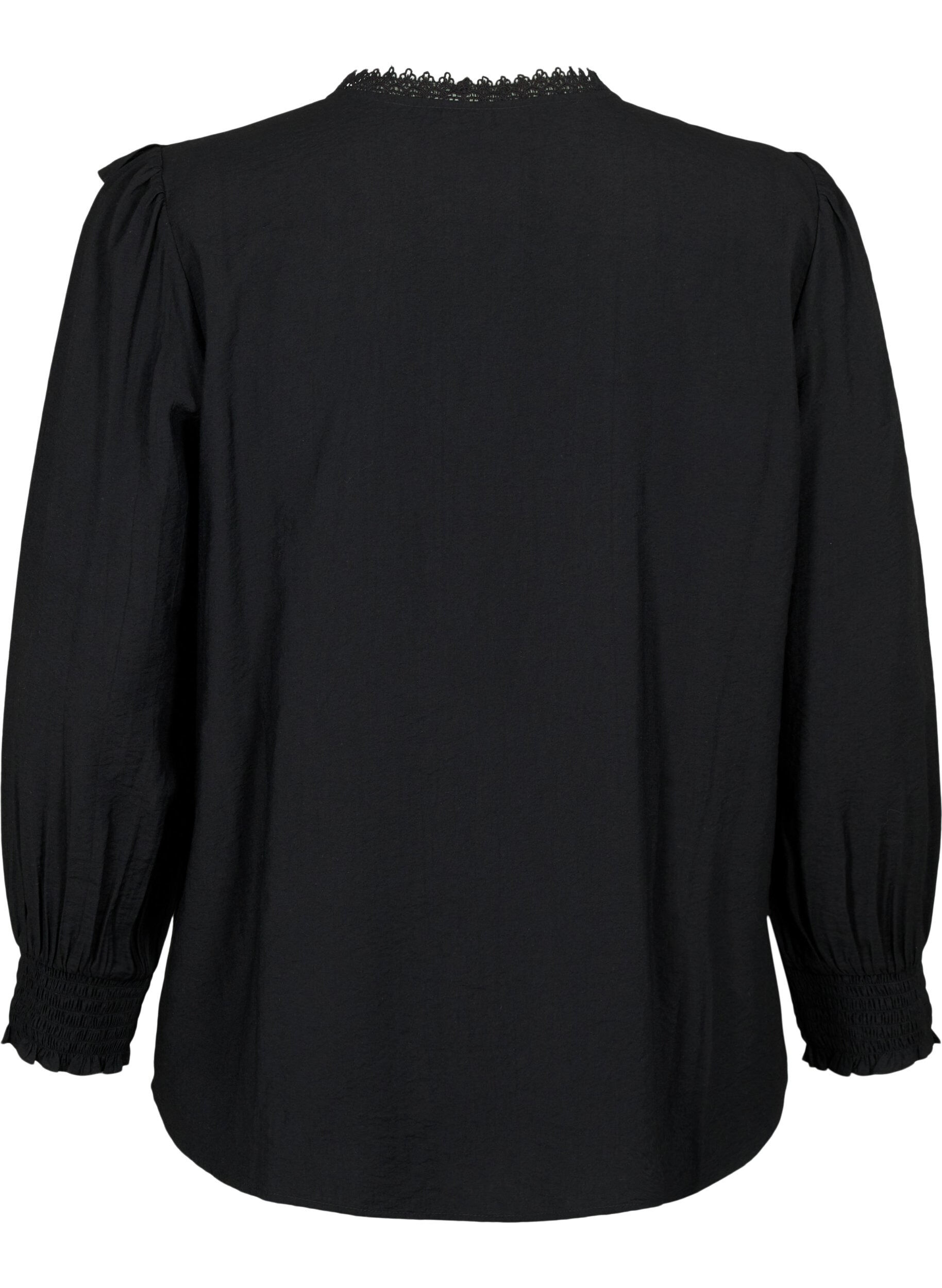 Zizzi Viskosebluse mit R&uuml;schen und Stickereien, Black, Packshot image number 1