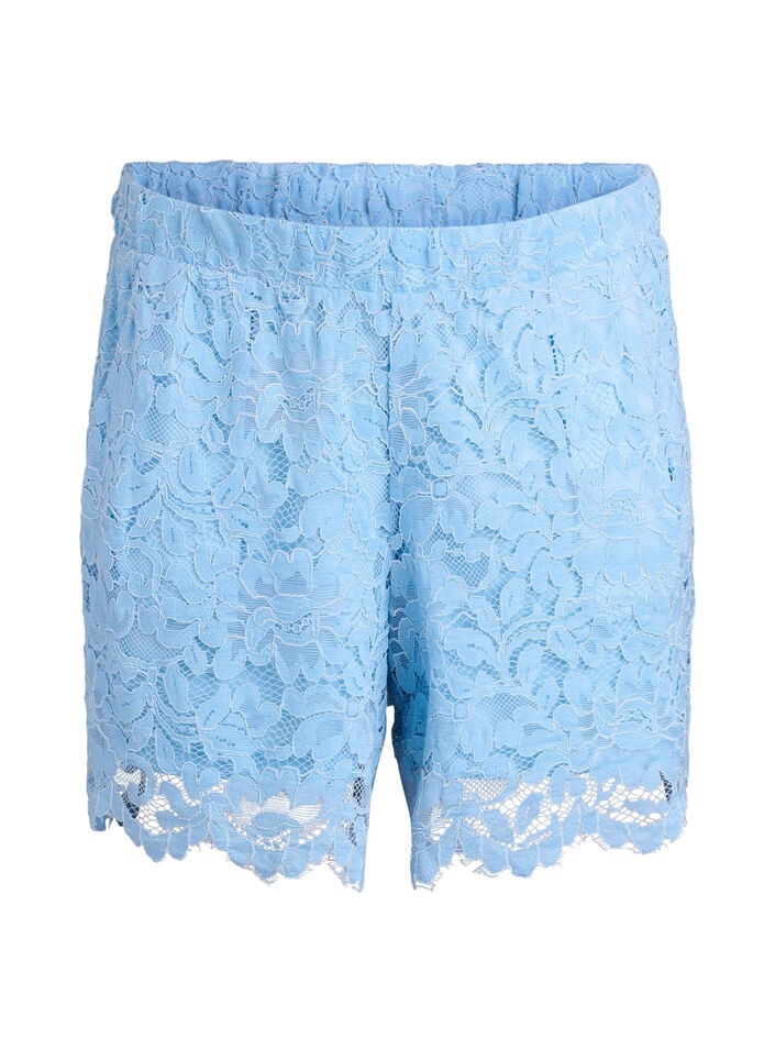 Shorts aus Spitze mit hoher Taille und Taschen, Blau, Packshot image number 0