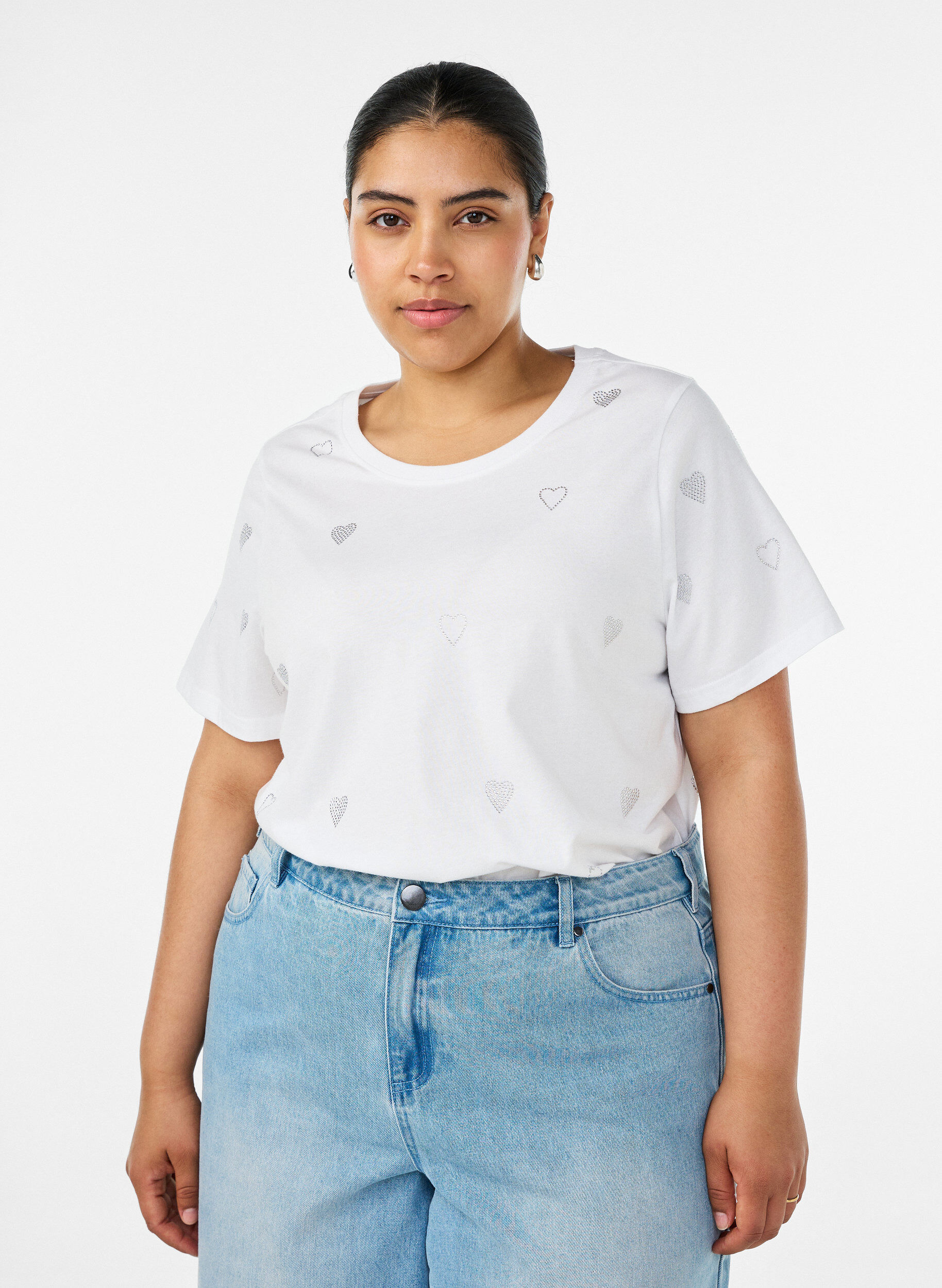 ZizziT-Shirt aus Bio-Baumwolle mit Herzen, Wei&szlig;, Model image number 0