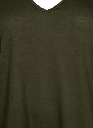 Kurzärmelige Bluse mit Spitze und V-Ausschnitt, Forest Night, Packshot image number 2
