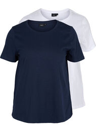 2er-Pack basic T-Shirts aus Baumwolle, Navy B/B White, Packshot