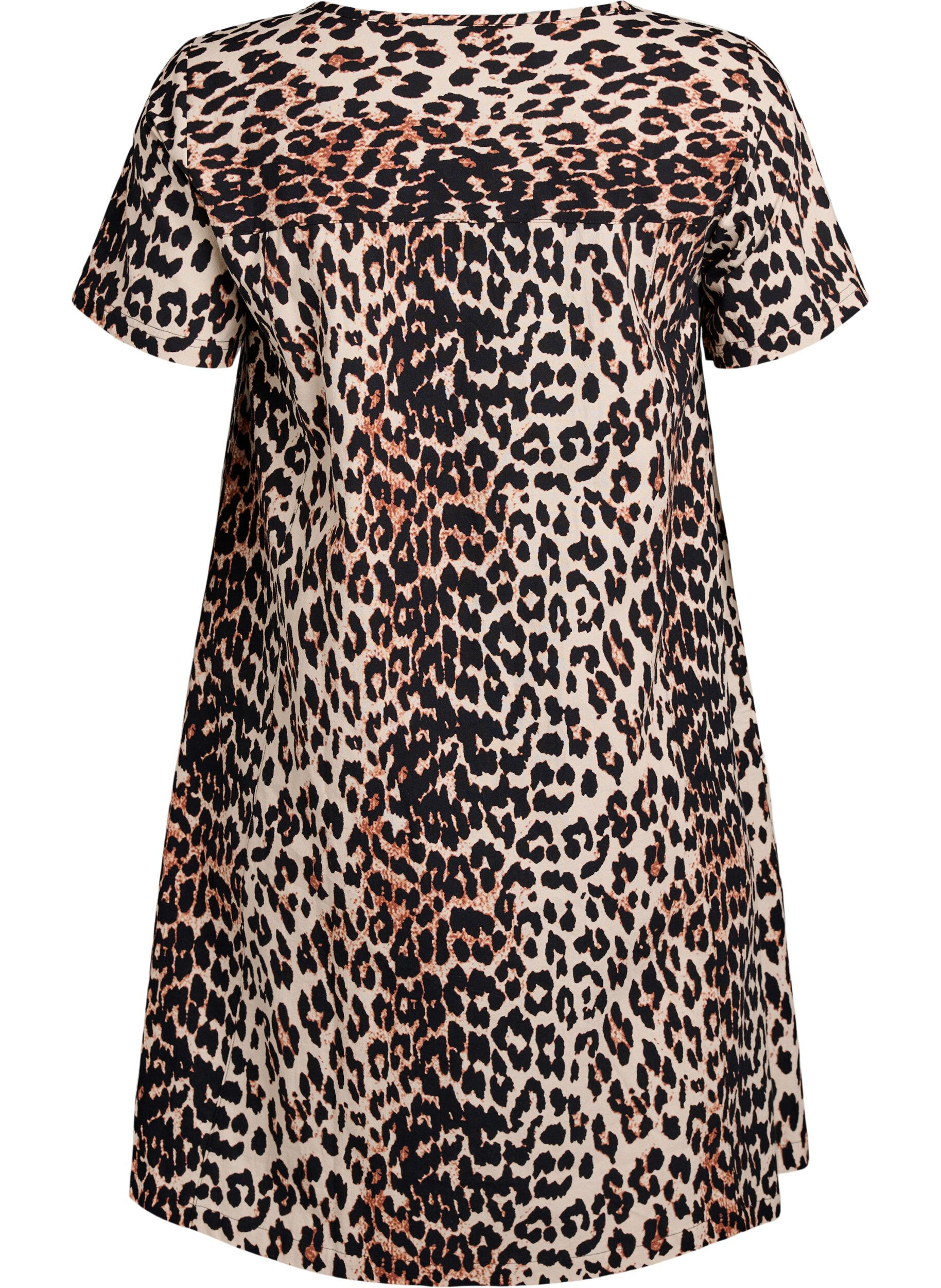 ZizziKurzes A-Linien-Kleid mit Leopardenmuster, Braun, Packshot image number 1