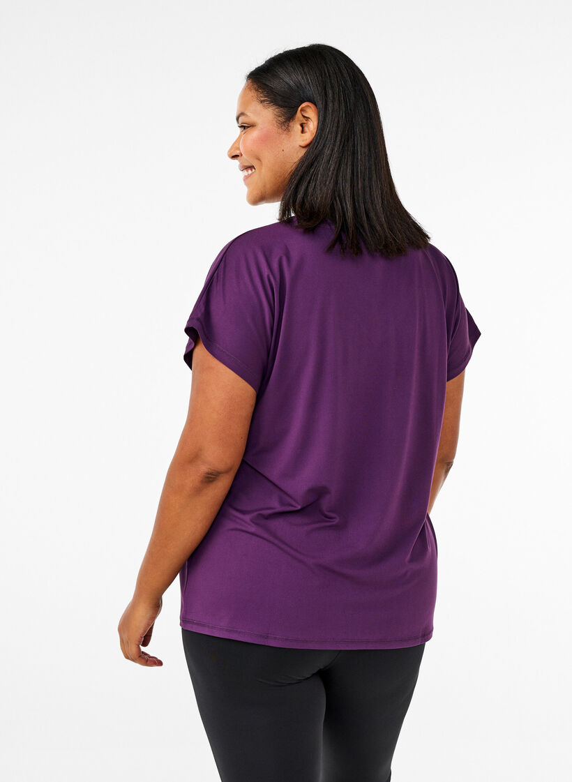 Lockeres Trainings-T-Shirt mit V-Ausschnitt, Lila, Model image number 2