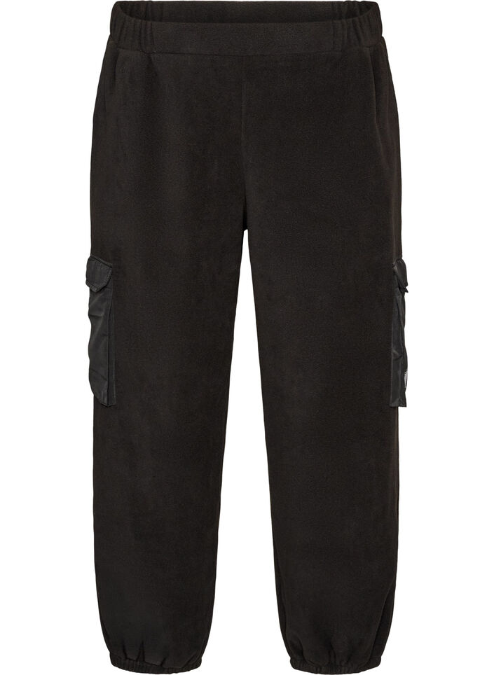 Jogginghose aus Fleece mit Cargotaschen, Schwarz, Packshot image number 0
