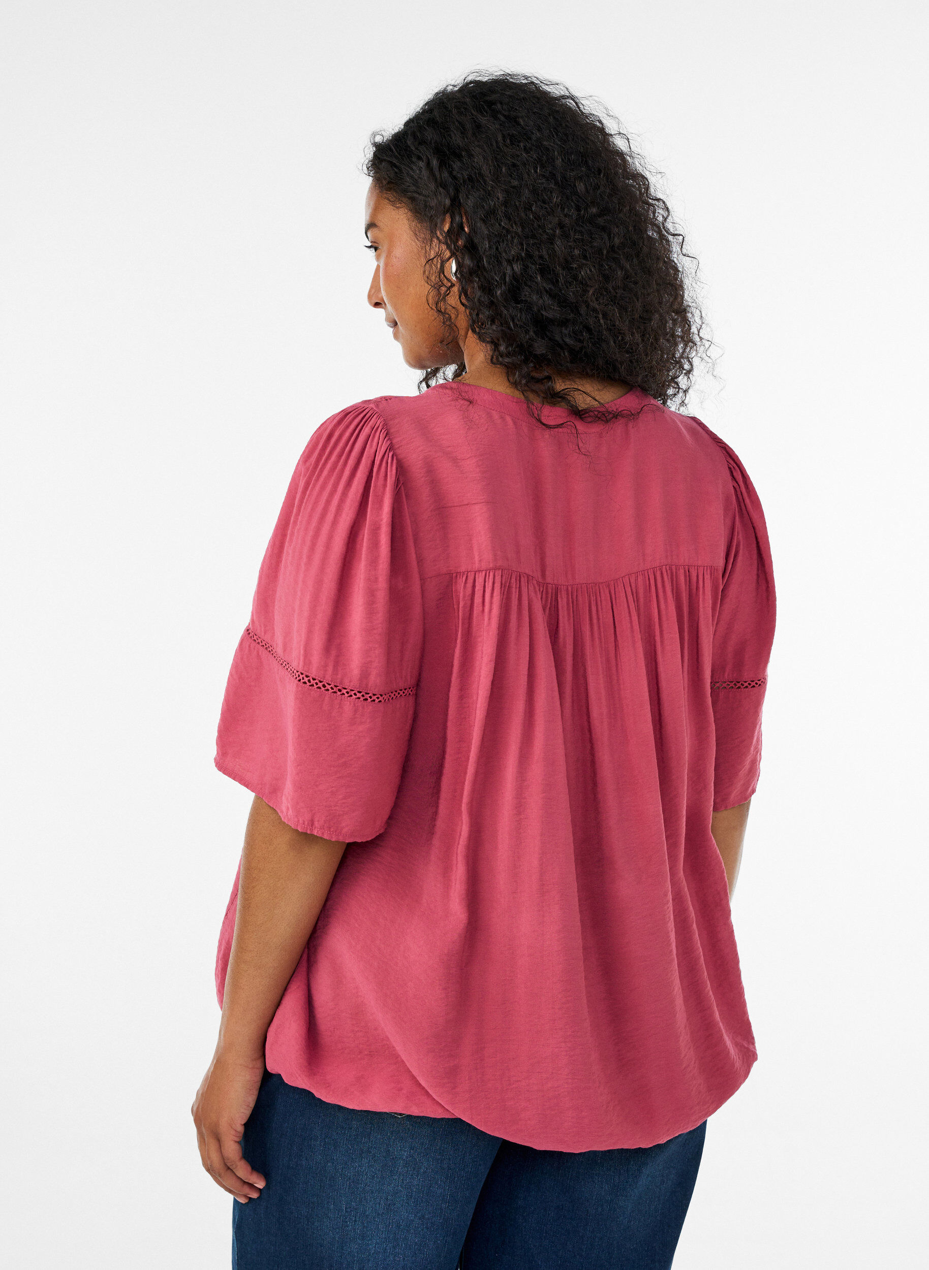 ZizziBluse aus Viskose mit Biesen und Ballon&auml;rmeln, Rot, Model image number 2