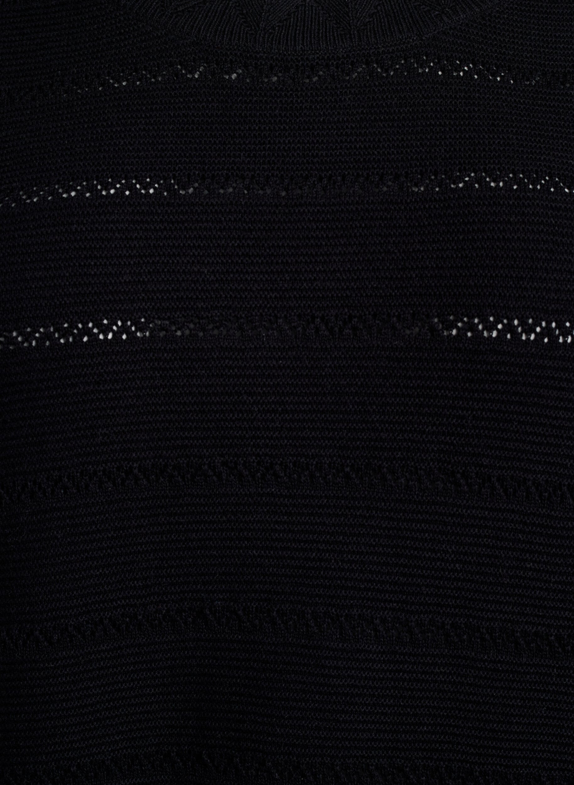 ZizziGestrickte Bluse mit Lochmuster in Streifenoptik und kurzen &Auml;rmeln, Schwarz, Packshot image number 2