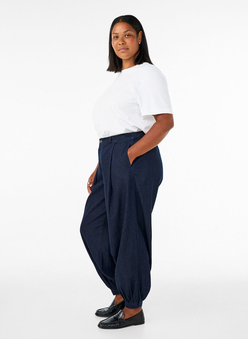 Balloon Jeans mit hoher Taille, Blau, Model image number 3