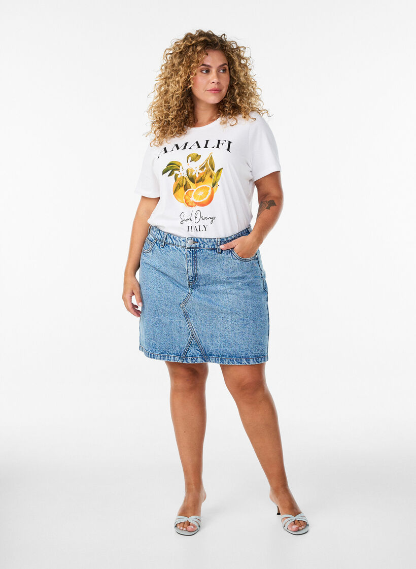 Kurzer Jeansrock mit Taschen, Blau, Model image number 1