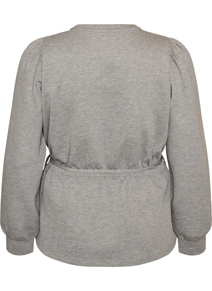 Bluse mit Bindeband und Puff&auml;rmeln, Grau, Packshot image number 1