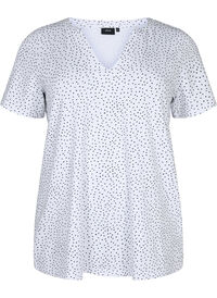 Baumwoll-T-Shirt mit Punkten und V-Ausschnitt