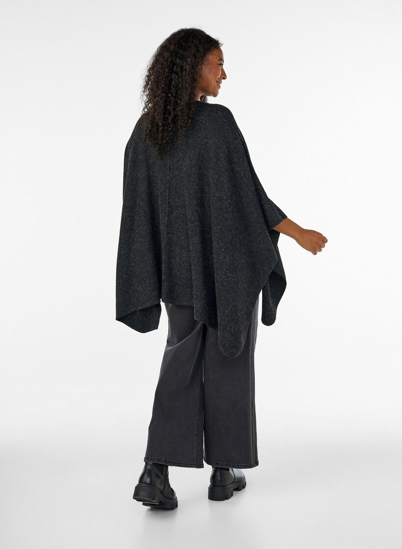 Strickponcho mit Rundhalsausschnitt, Grau, Model image number 2