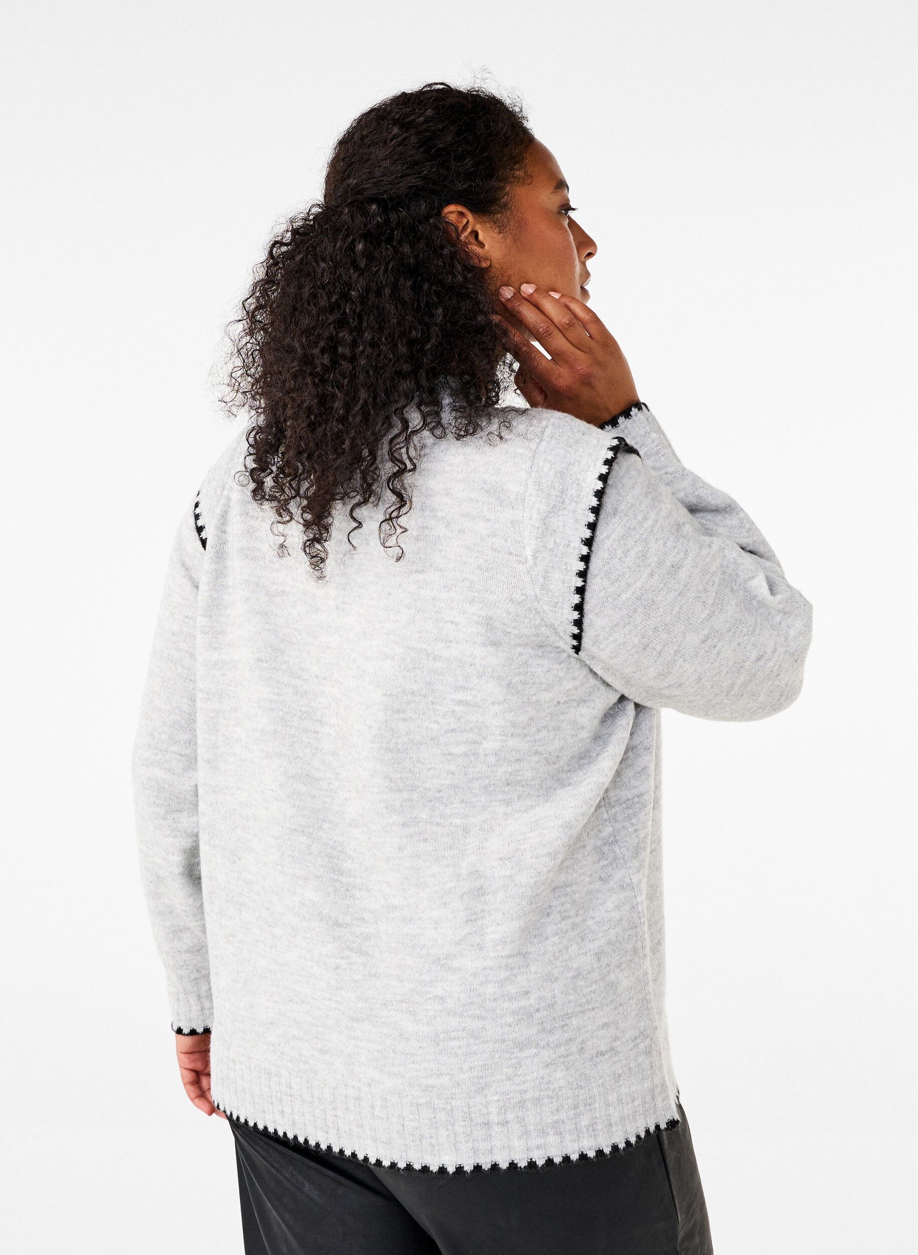 Zizzi Strickbluse mit Kontrastn&auml;hten, LGM Black Edges, Model image number 1