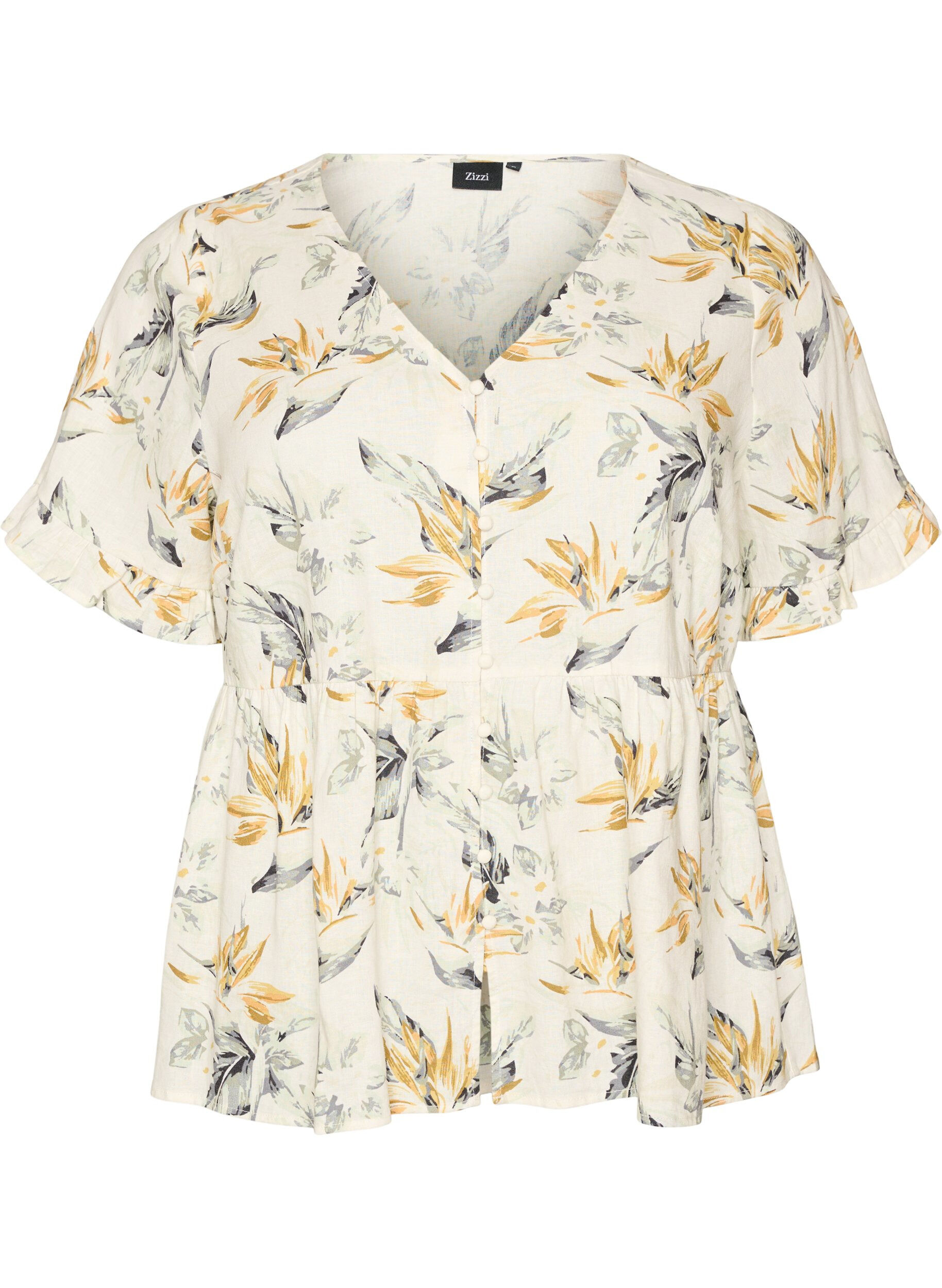 Bluse aus Leinen und Viskose mit V-Ausschnitt und Knopfverschluss