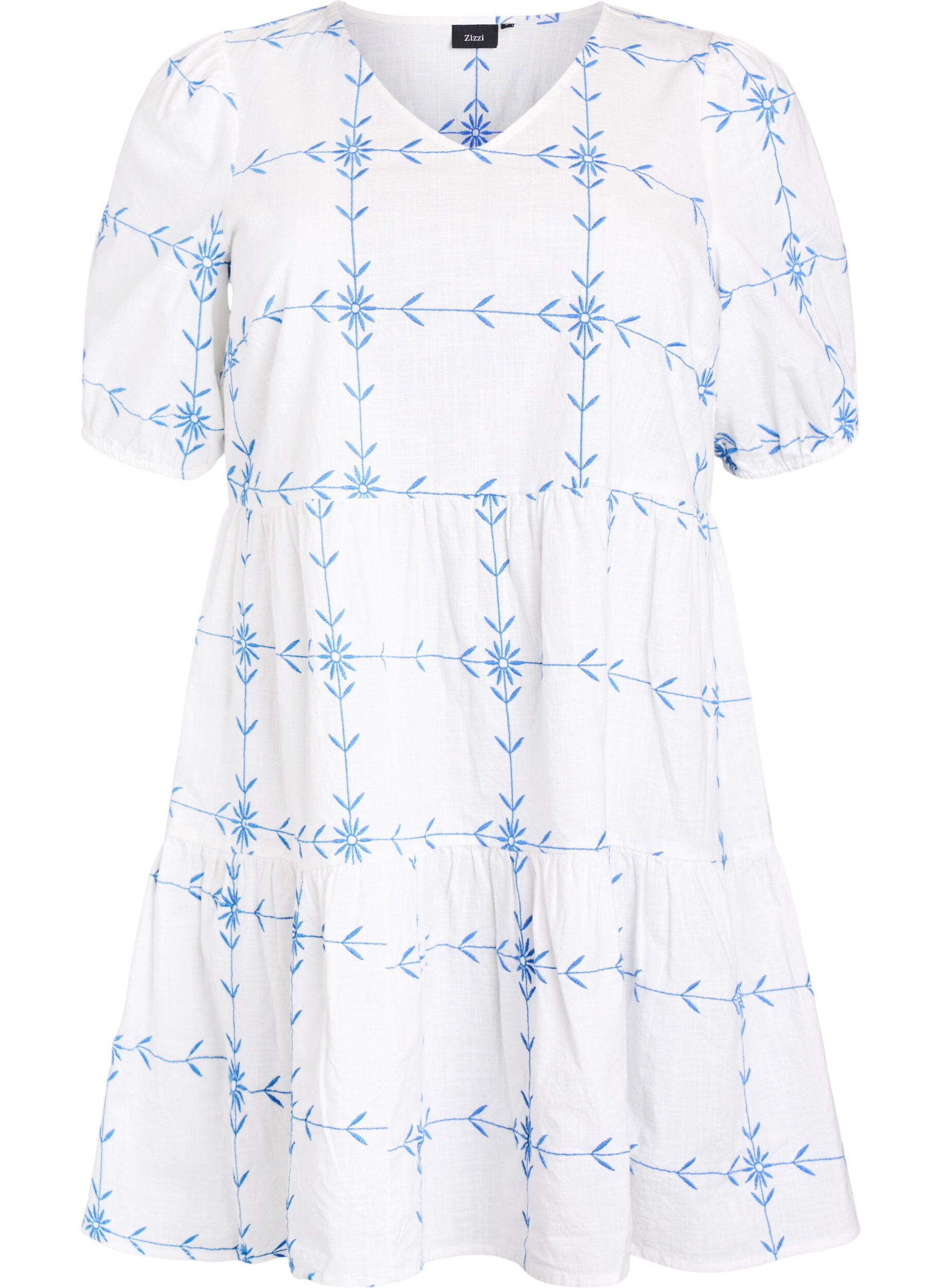 Kurzes Kleid mit V-Ausschnitt und Stickereien