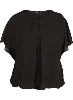 Kurze Bluse mit lockeren Meshärmeln, Black, Packshot image number 0