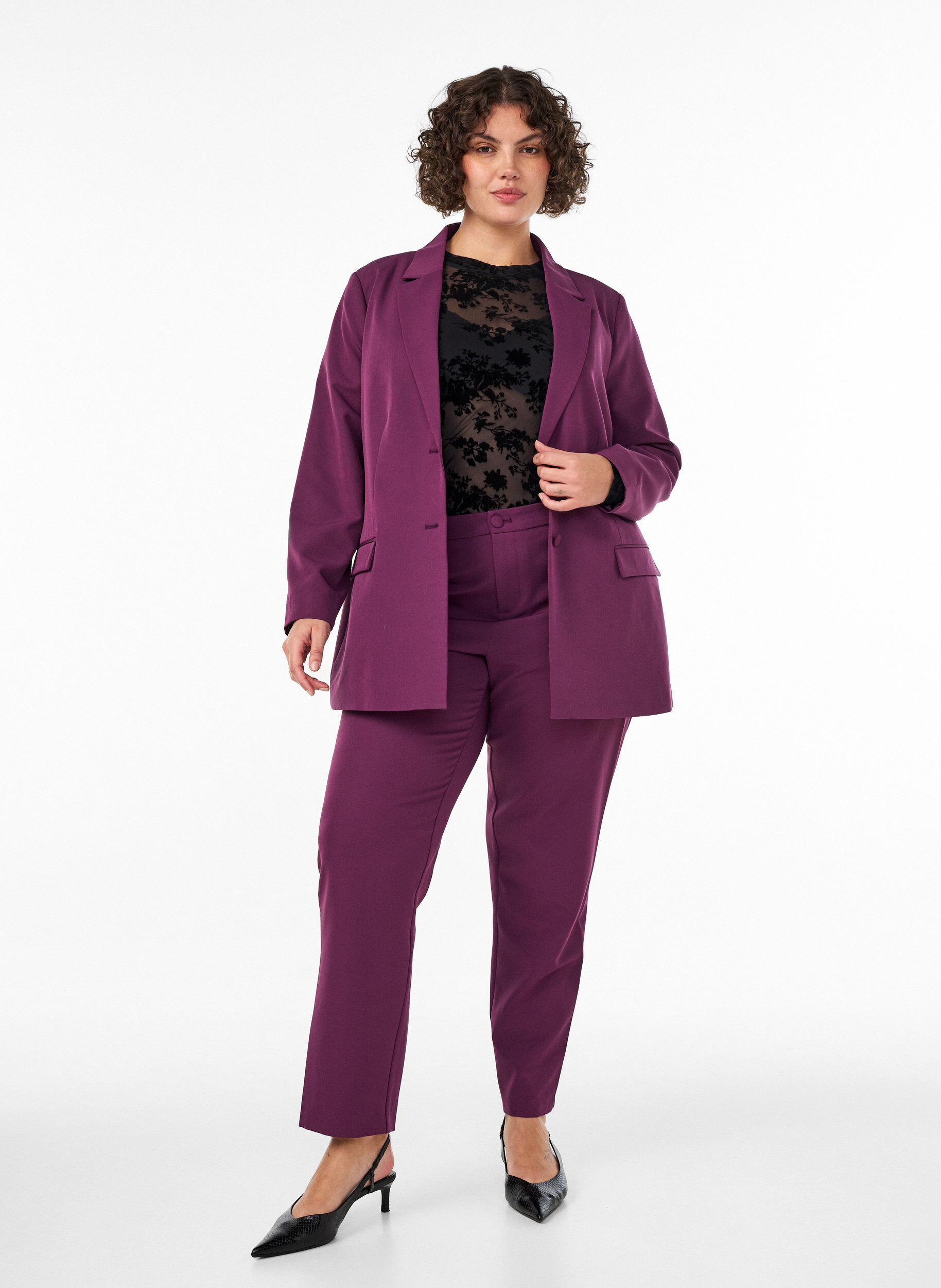 ZizziKlassischer Blazer mit Knopfverschluss, Lila, Model image number 1