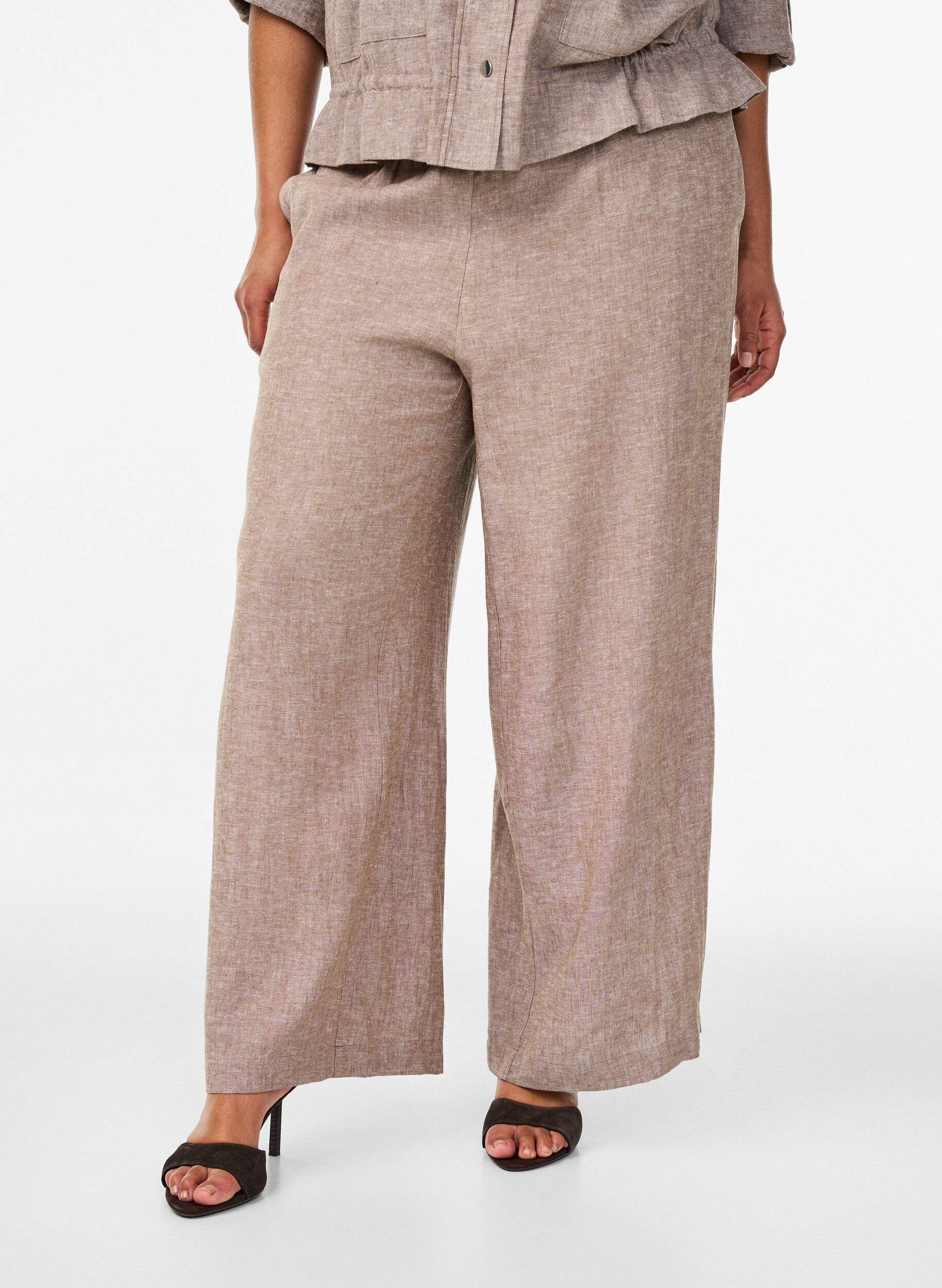 ZizziHose aus Leinen und Viskose mit weitem Bein, Braun, Model image number 2
