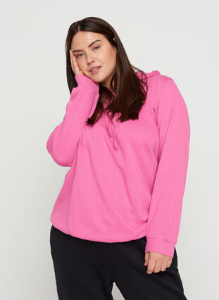 Sweatshirt mit Kapuze und Rippbündchen, Phlox Pink, Model image number 0