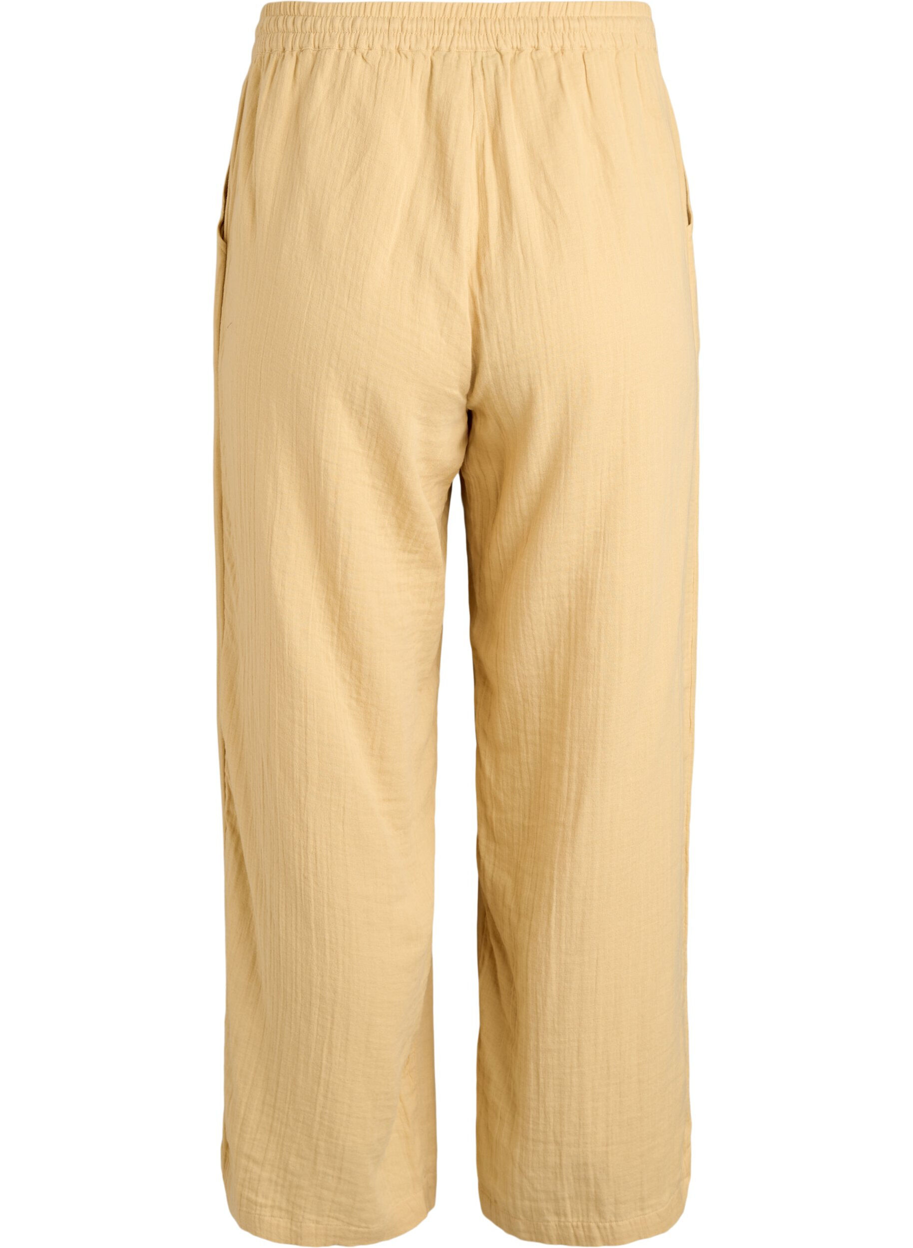 ZizziHoch taillierte Hose aus Baumwoll-Musselin mit weitem Bein, Gelb, Packshot image number 1