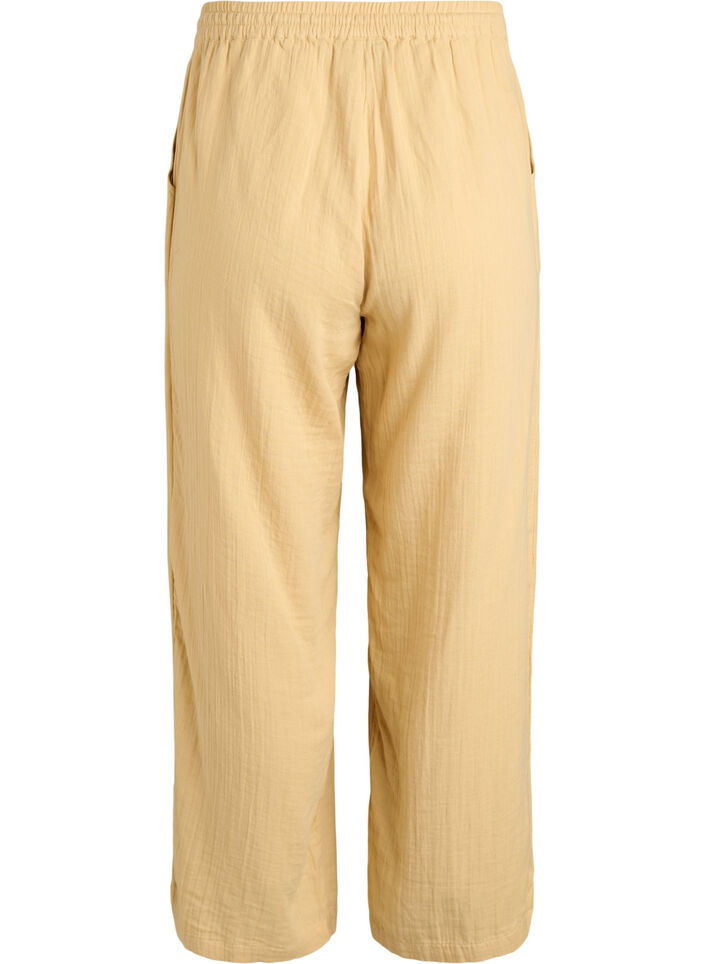 Hoch taillierte Hose aus Baumwoll-Musselin mit weitem Bein, Gelb, Packshot image number 1