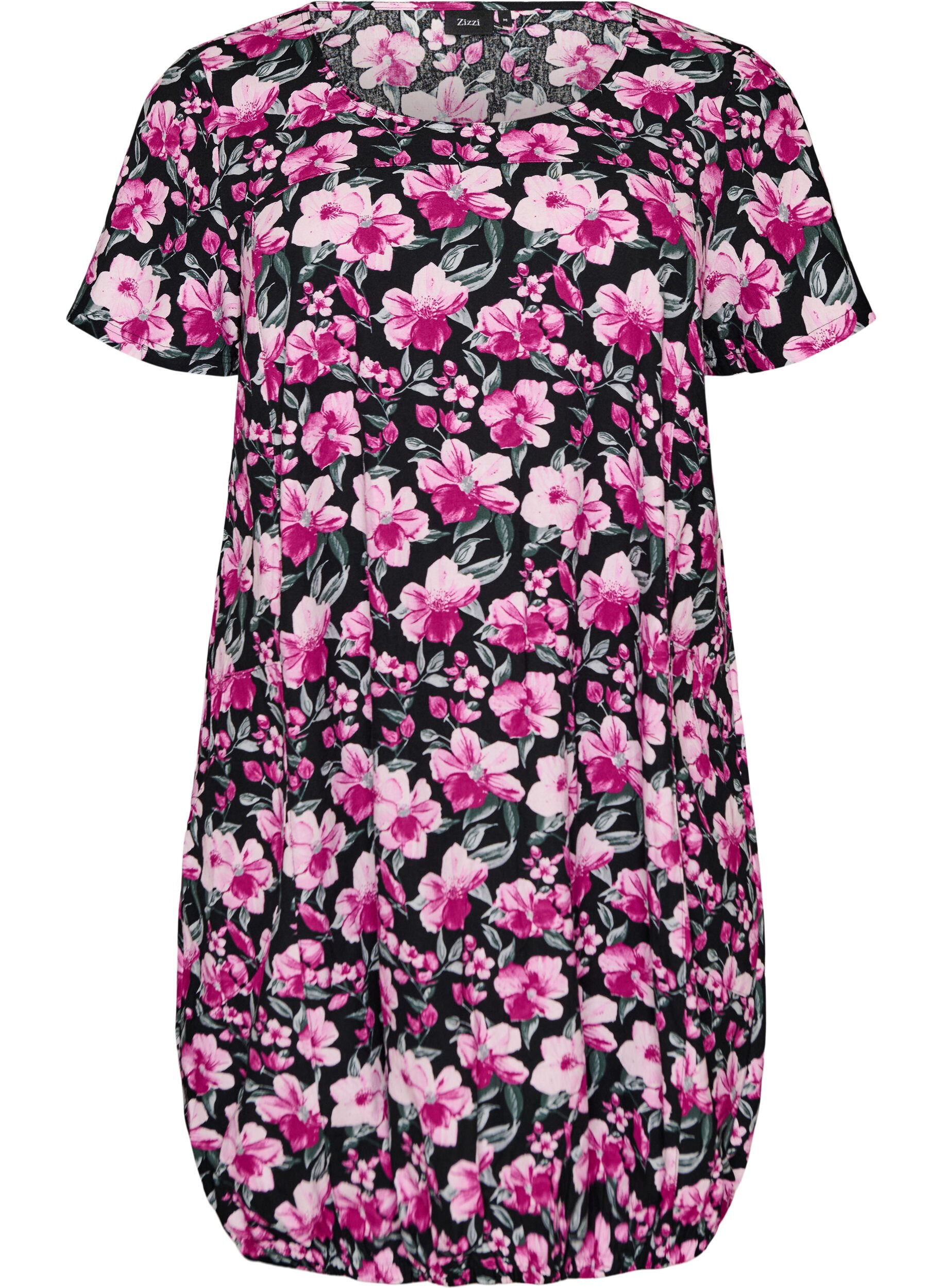 ZizziKurz&auml;rmliges Baumwollkleid mit Aufdruck, Schwarz, Packshot image number 0