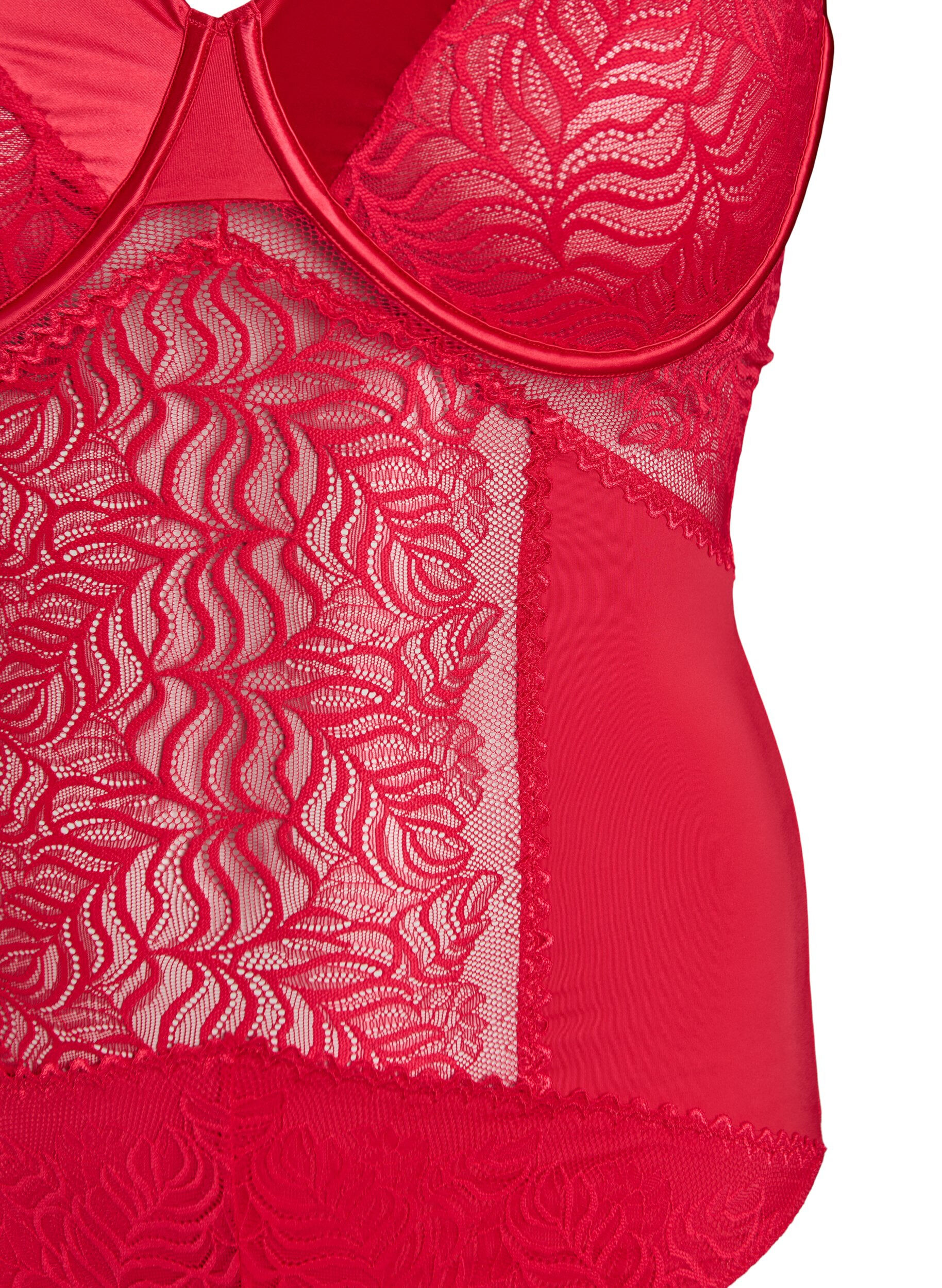 ZizziBody mit Spitzen- und Satindetails, Rot, Packshot image number 2