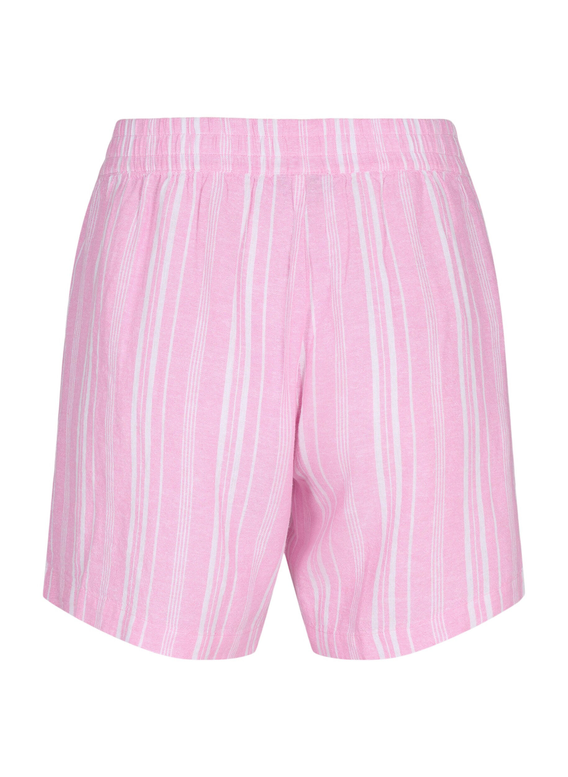 ZizziGestreifte kurze Hose aus einer Leinen-Viskose-Mischung, Pink, Packshot image number 1