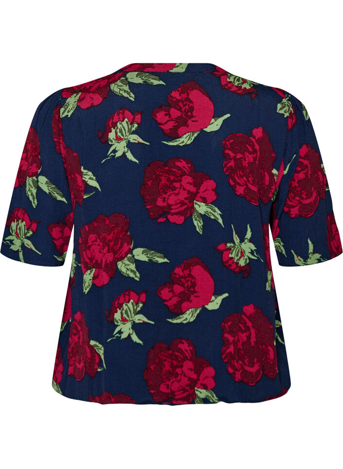 Bluse aus Viskose mit Blumenprint und Ballonform, Blau, Packshot image number 1