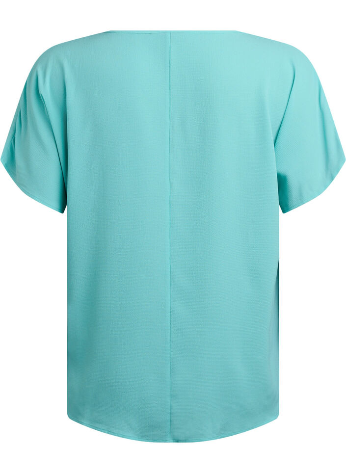 Bluse mit kurzen &Auml;rmeln und Rundhalsausschnitt, Blau, Packshot image number 1