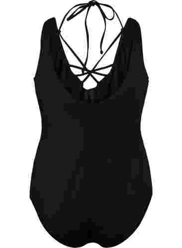 Badeanzug mit Bügel und String-Details, Black, Packshot image number 1