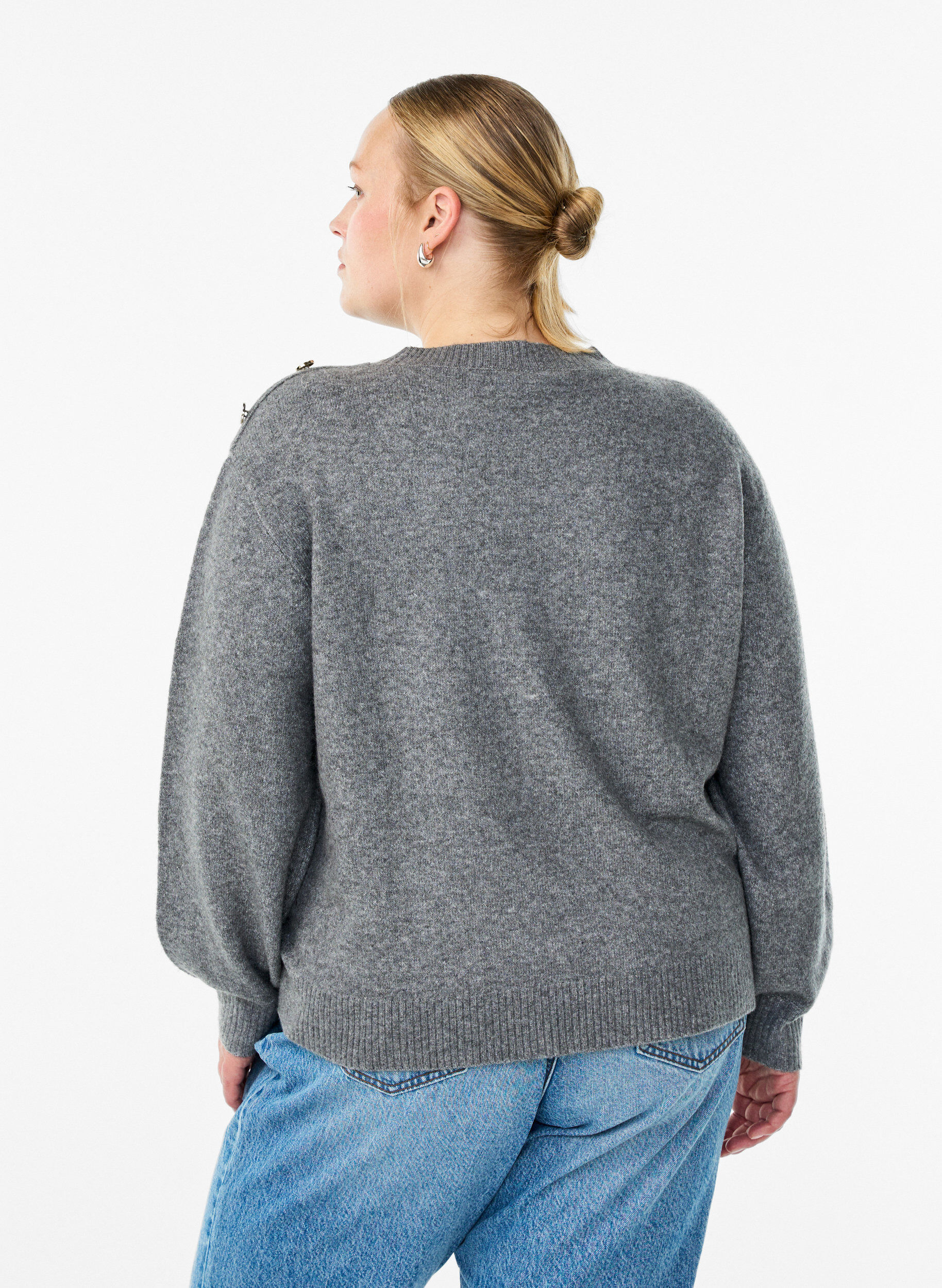 ZizziStrickbluse mit Knopfleiste, Grau, Model image number 2
