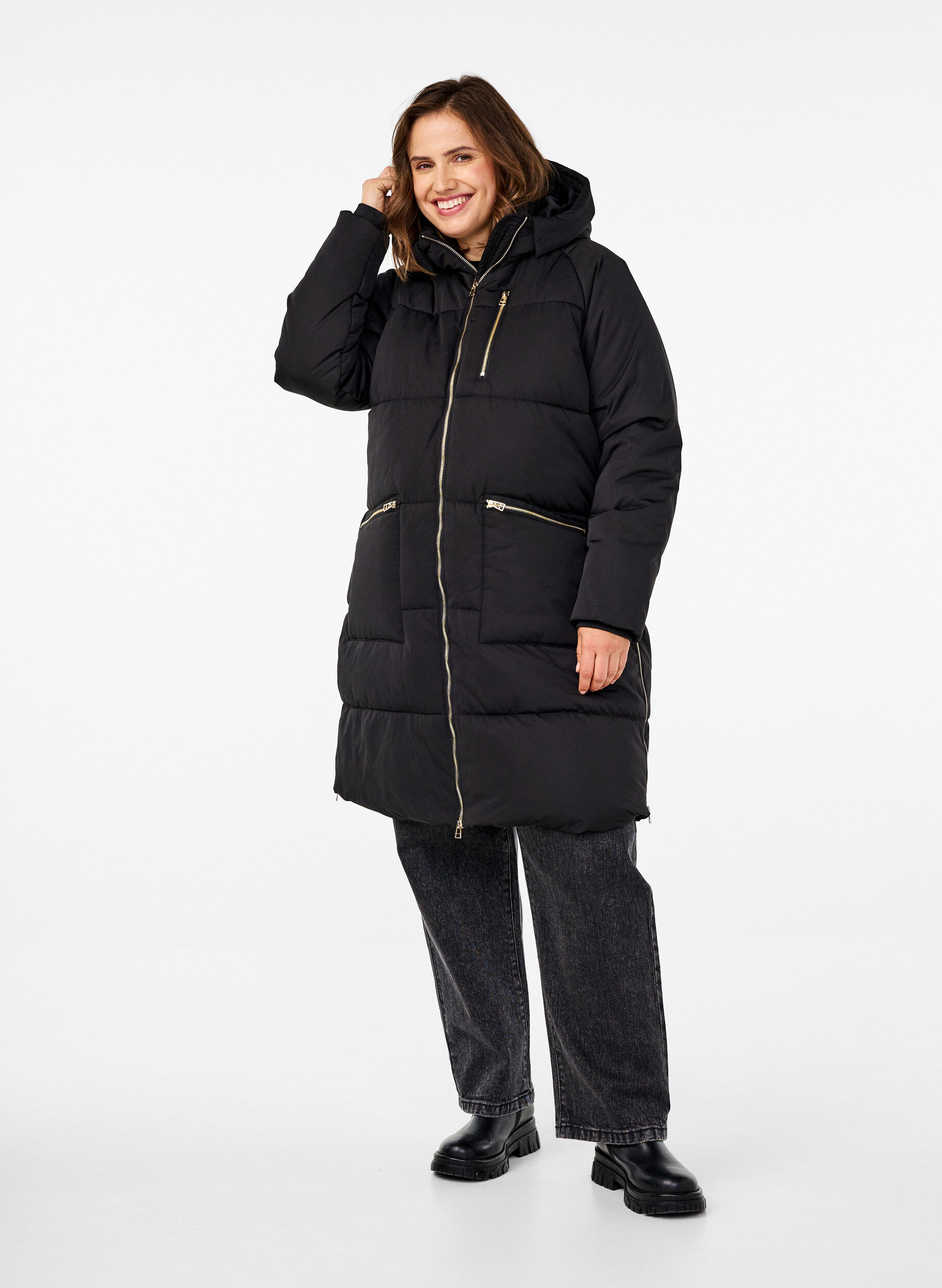 ZizziPufferjacke mit Kapuze, Schwarz, Model image number 1