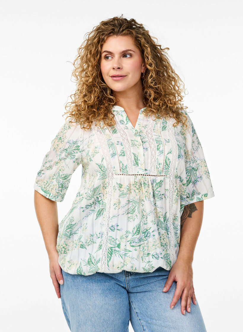 Bluse mit Print und 1/2-Ärmeln, Weiß, Model image number 0