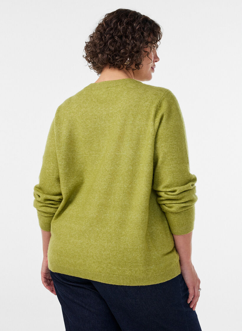 Strickjacke mit Kn&ouml;pfen und abgerundeter Vorderseite, Gr&uuml;n, Model image number 2