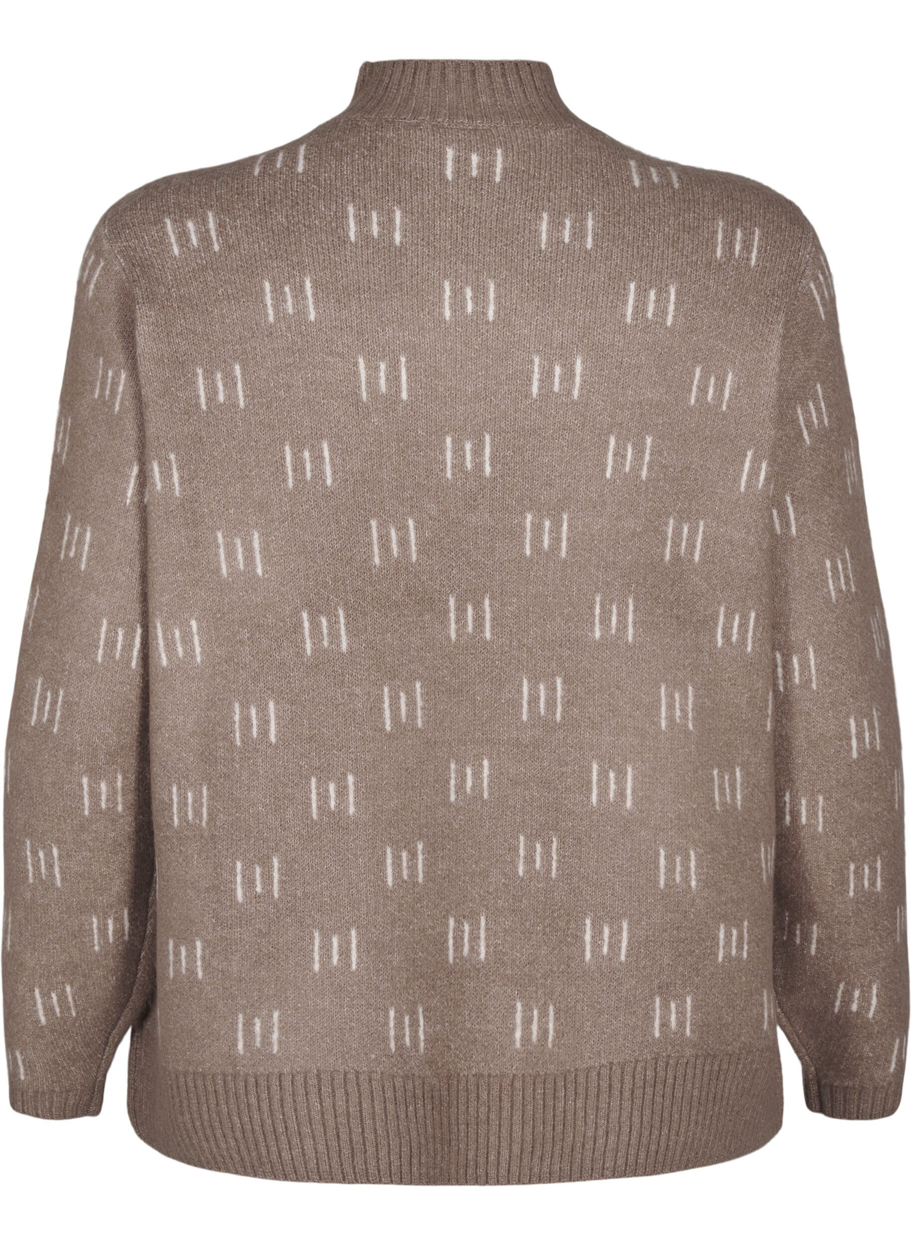 Zizzi Strickbluse mit Muster und hohem Kragen, Walnut Mel. Comb, Packshot image number 1