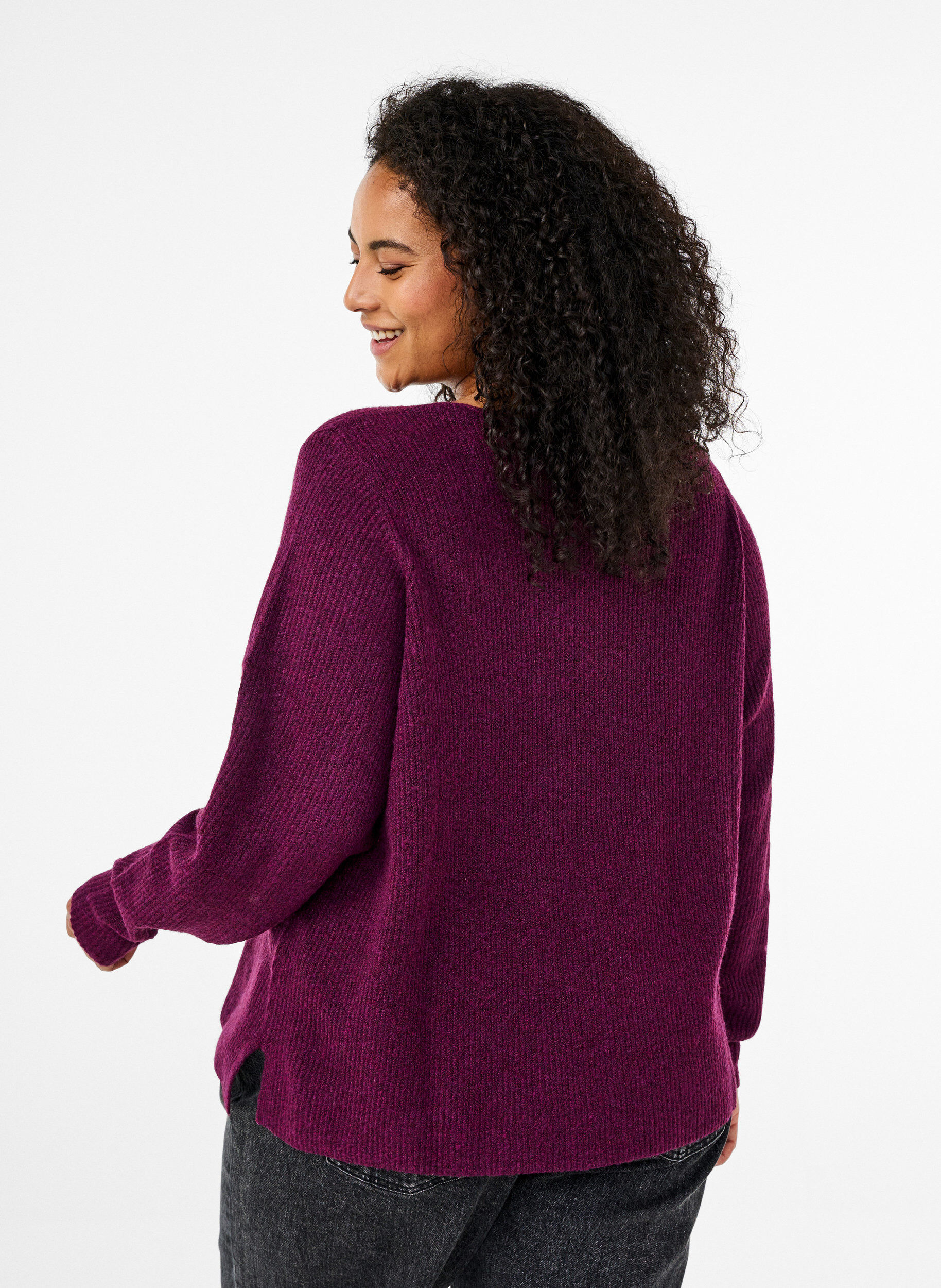 ZizziStrickbluse mit V-Ausschnitt und langen &Auml;rmeln, Potent P. Black Mel., Model image number 1