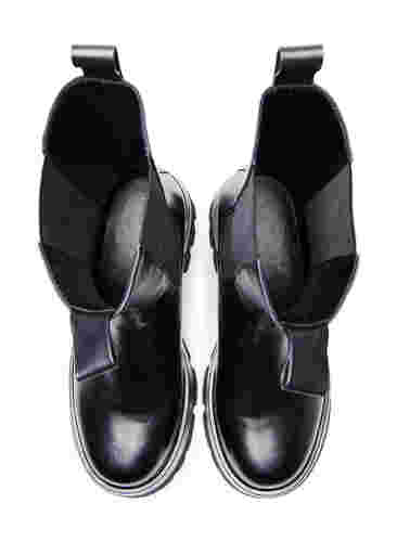 Weit geschnittener Lederstiefel mit Gummizug, Black, Packshot image number 1