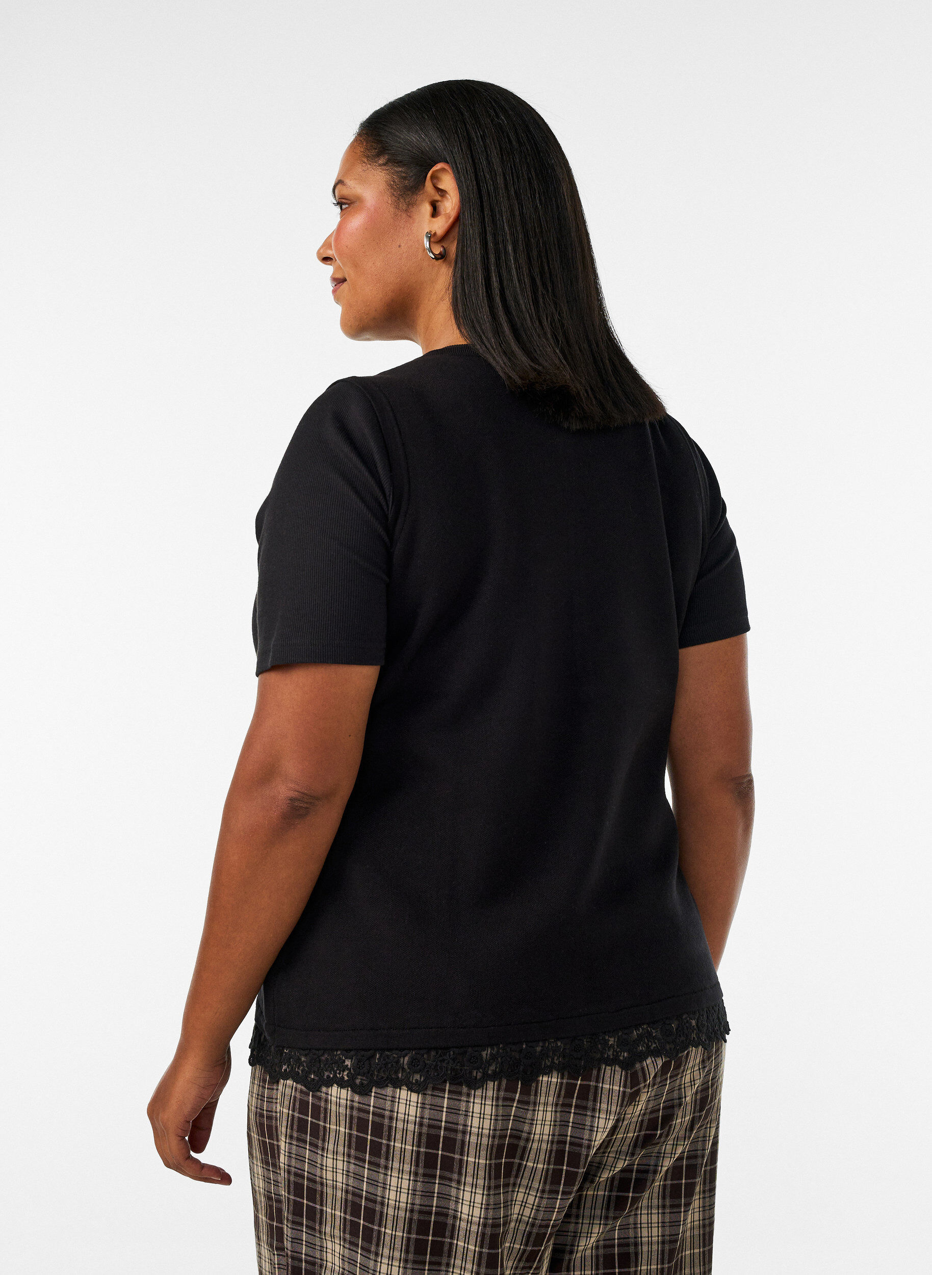 ZizziStrickweste mit Spitzenbesatz, Schwarz, Model image number 2