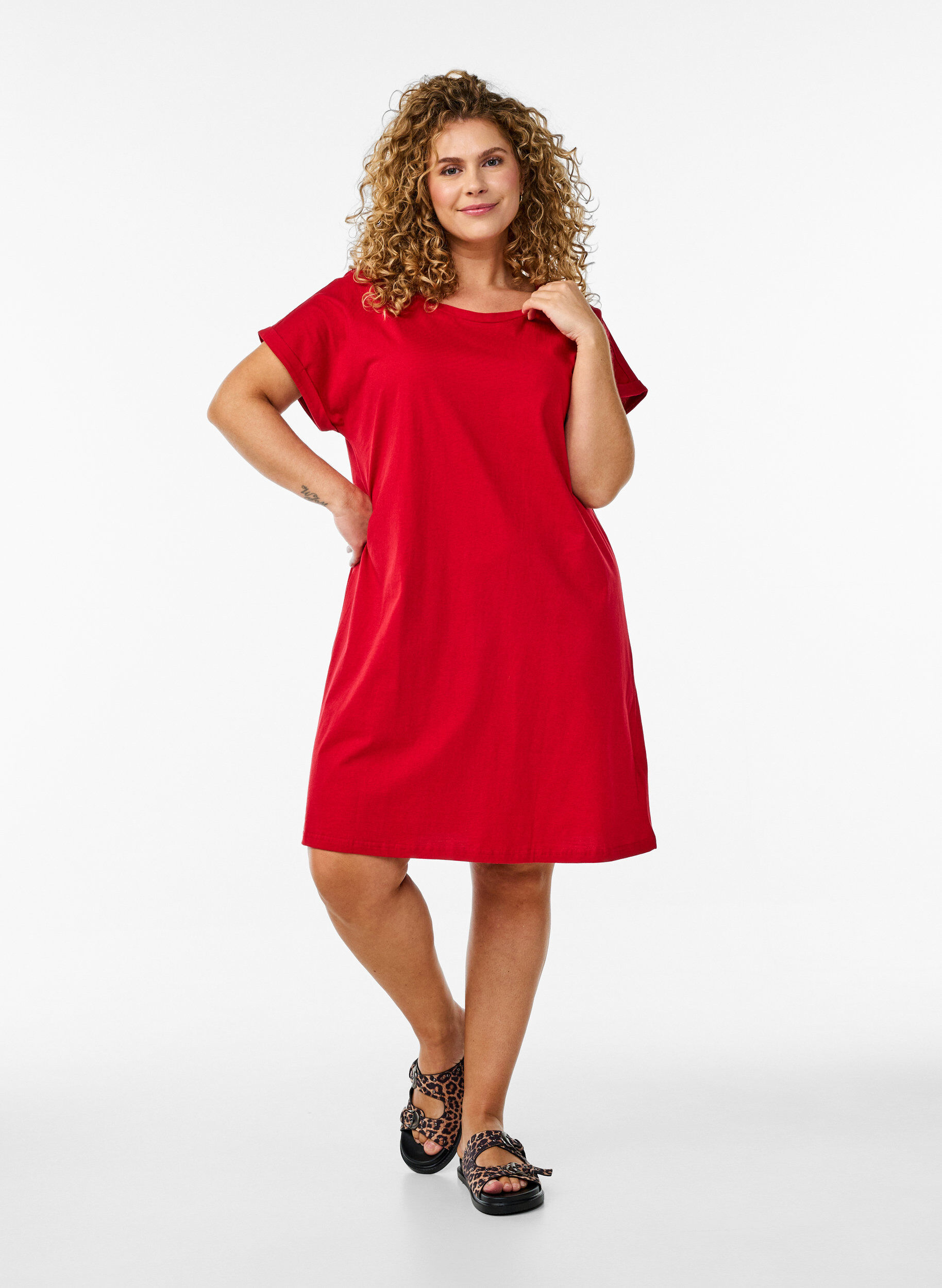Zizzi2er-Pack T-Shirt-Kleid mit kurzen &Auml;rmeln, Rot, Model image number 1