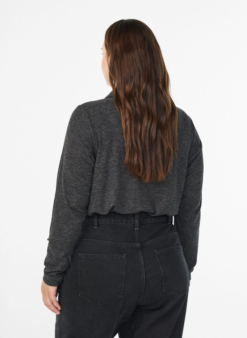 Langärmliges Poloshirt aus dehnbarem Rippmaterial, Grau, Model image number 2