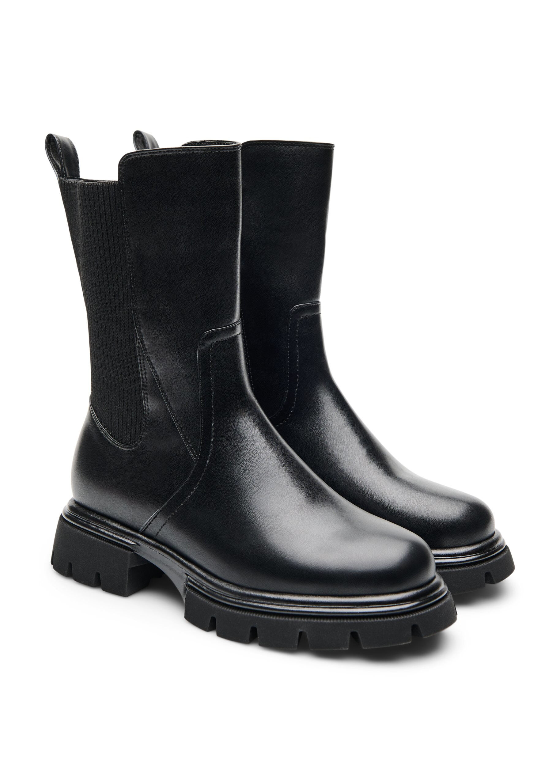 ZizziChelsea-Boot mit klobiger Sohle und gerippten Eins&auml;tzen, Schwarz, Packshot image number 1