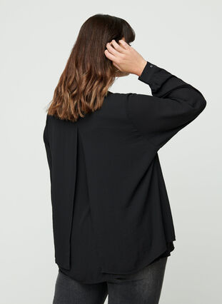 Langarm Bluse mit V-Ausschnitt, Black, Model image number 1