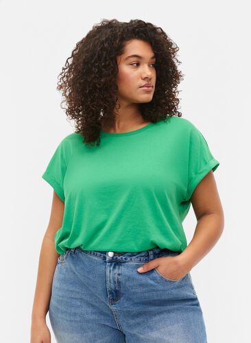 Kurzärmeliges T-Shirt aus einer Baumwollmischung, Kelly Green, Model image number 0